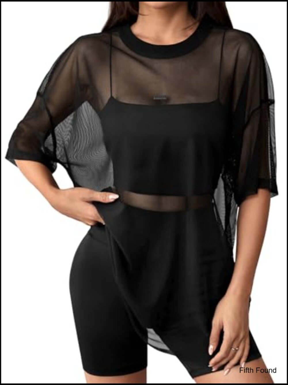 Sheer Mesh Oversized T-Shirt Short Sleeve Crew Neck Loose Fit See Through Tee - Picture 4 of 7
